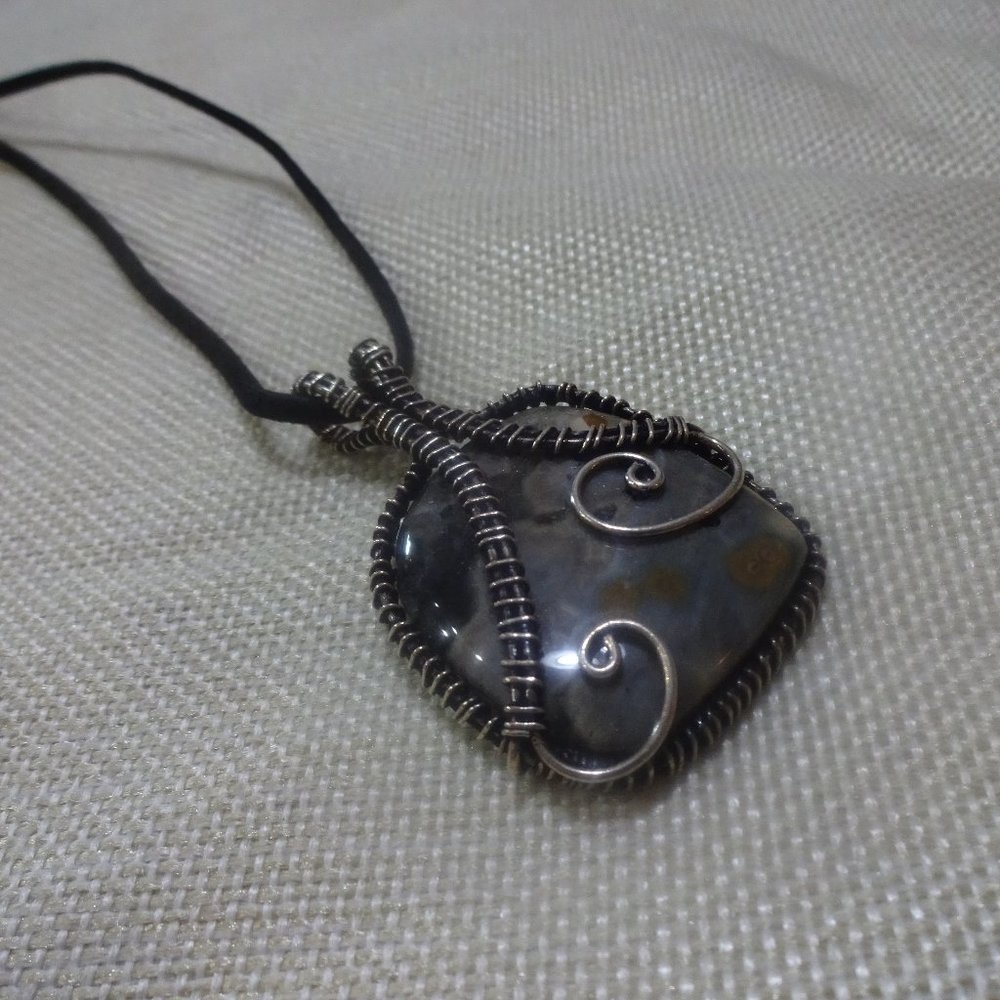 Gorgeous "PICASSO JASPER" Handmade Sterling Wire-Wrapped Pendant/Necklace #948A